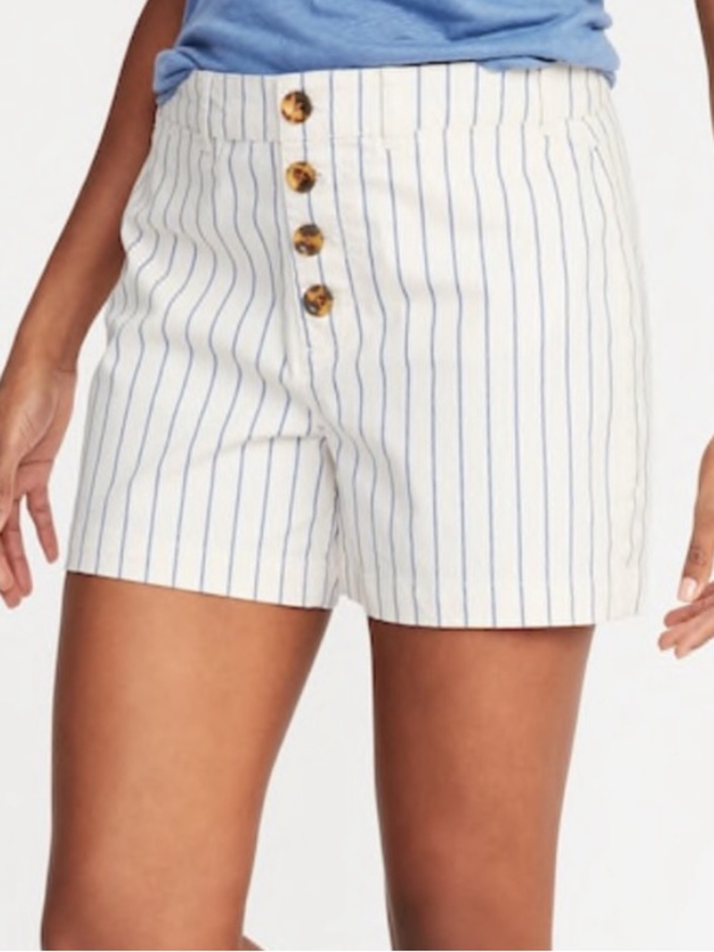 NWT Old Navy High Rise Railroad Stripe Twill Exposed Button Fly Shorts- 18